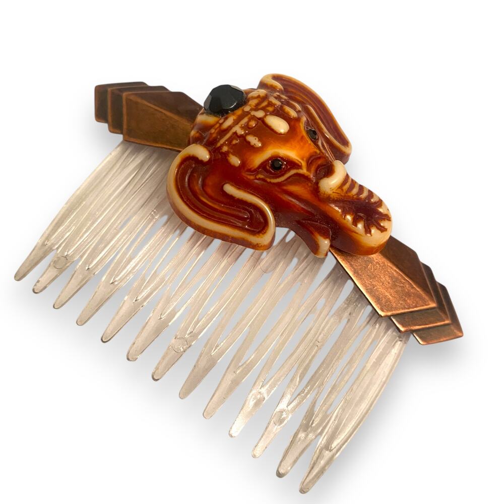 VNTG Indian Elephant Head Hair Comb Hair Accessory Lucite Art Deco 90s